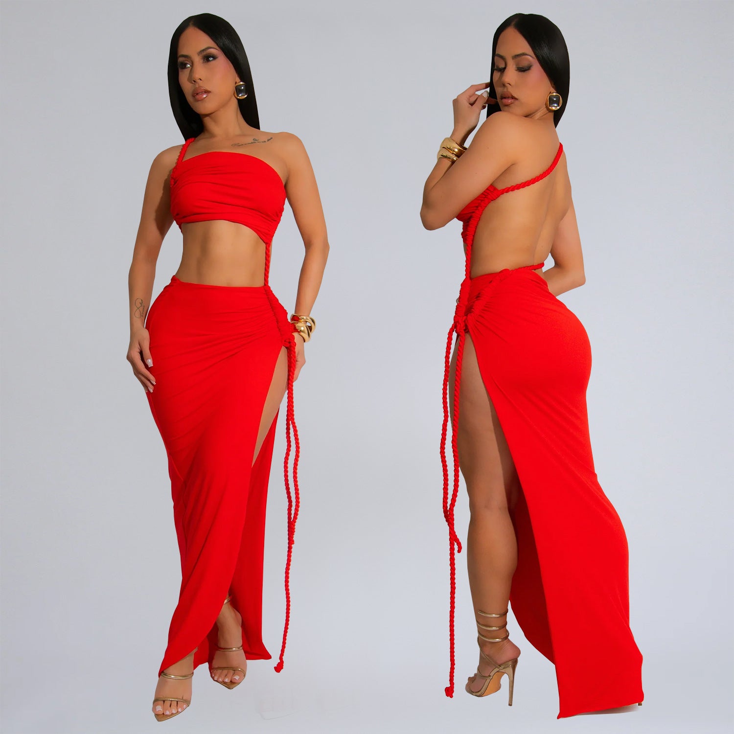 Women Summer Bodycon Slit Side Sexy Maxi Dress 4