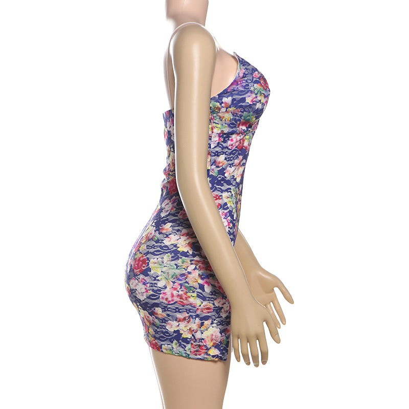 Fashion Sexy V-Neck Lace Patchwork Floral Strap Women's Dress 17