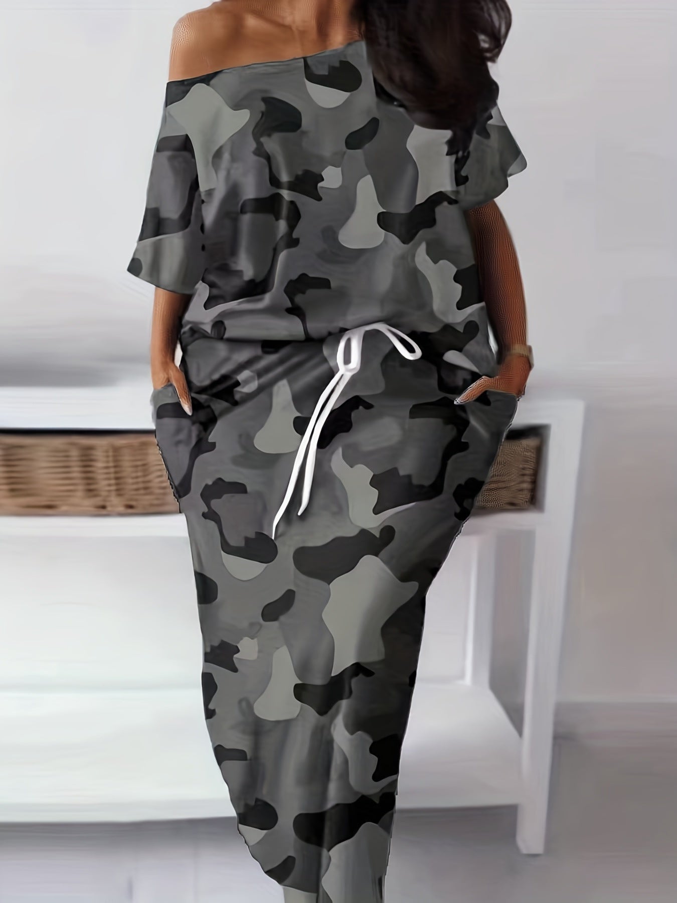 Summer Women Camouflage T-Shirt Short Sleeve And Skirt Two-piece Set 3
