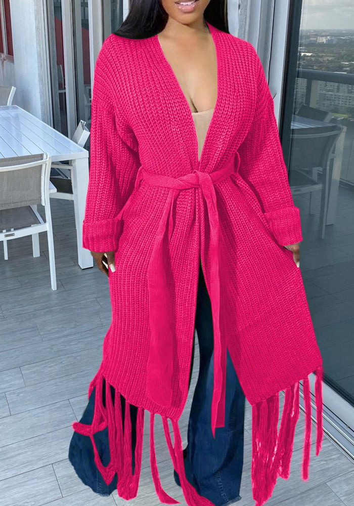 Women Long Sleeve Fringe Cardigan Sweater