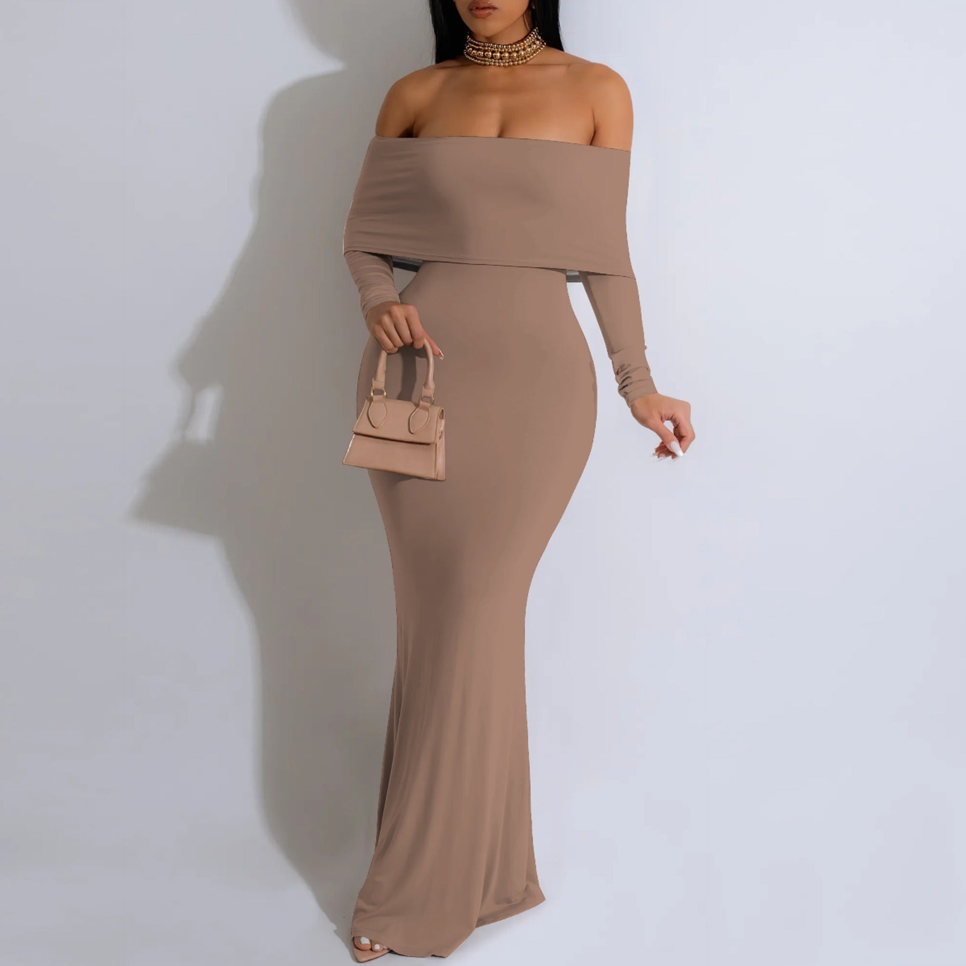 Women's Elegant Off-Shoulder Women's Slim Long Dress 4
