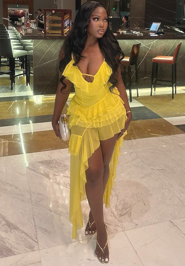 African Women Sexy Slit Ruffled Irregular Dress 3