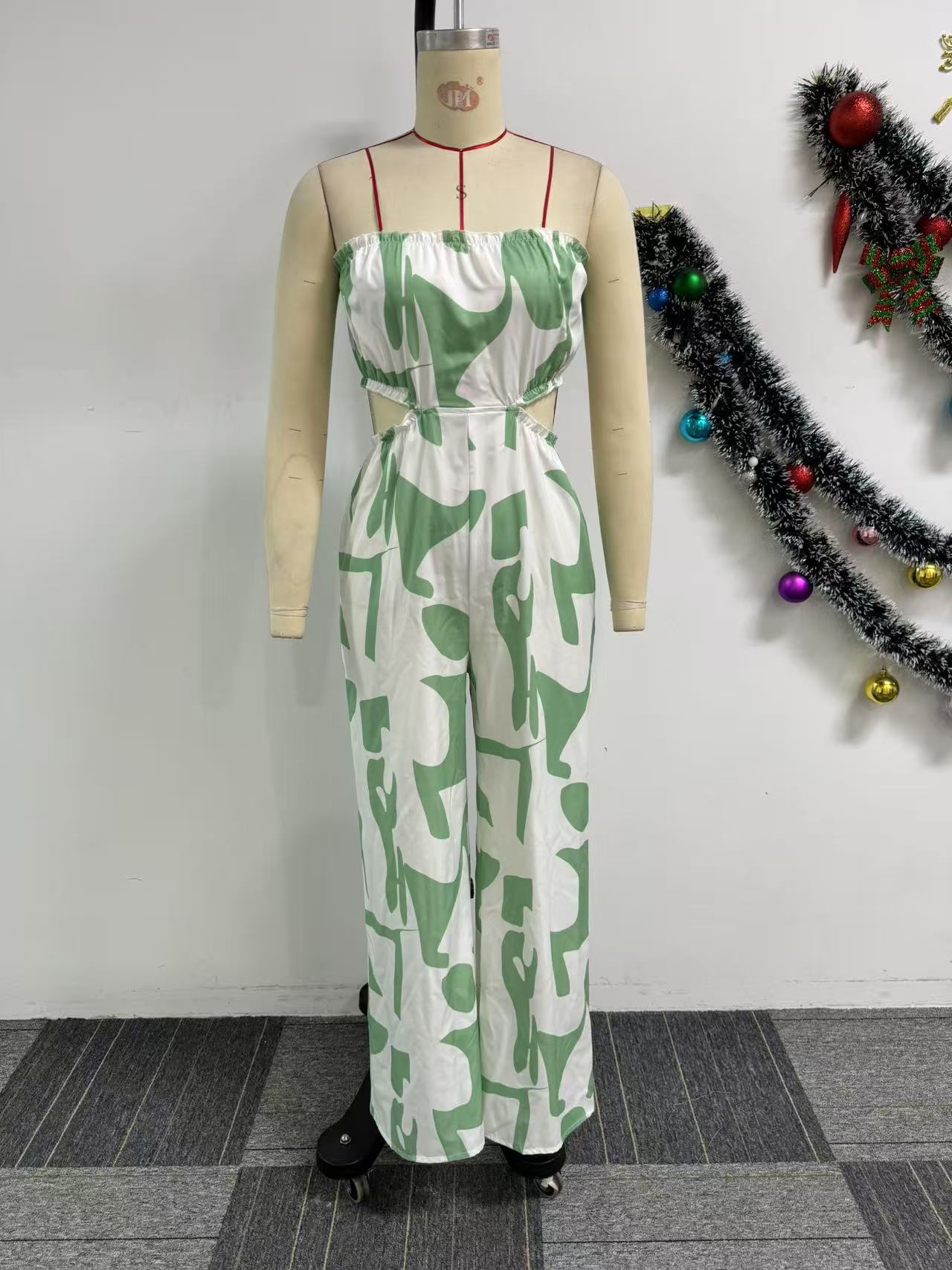 Women Elegant Strapless Printed Wide-leg Jumpsuit 14