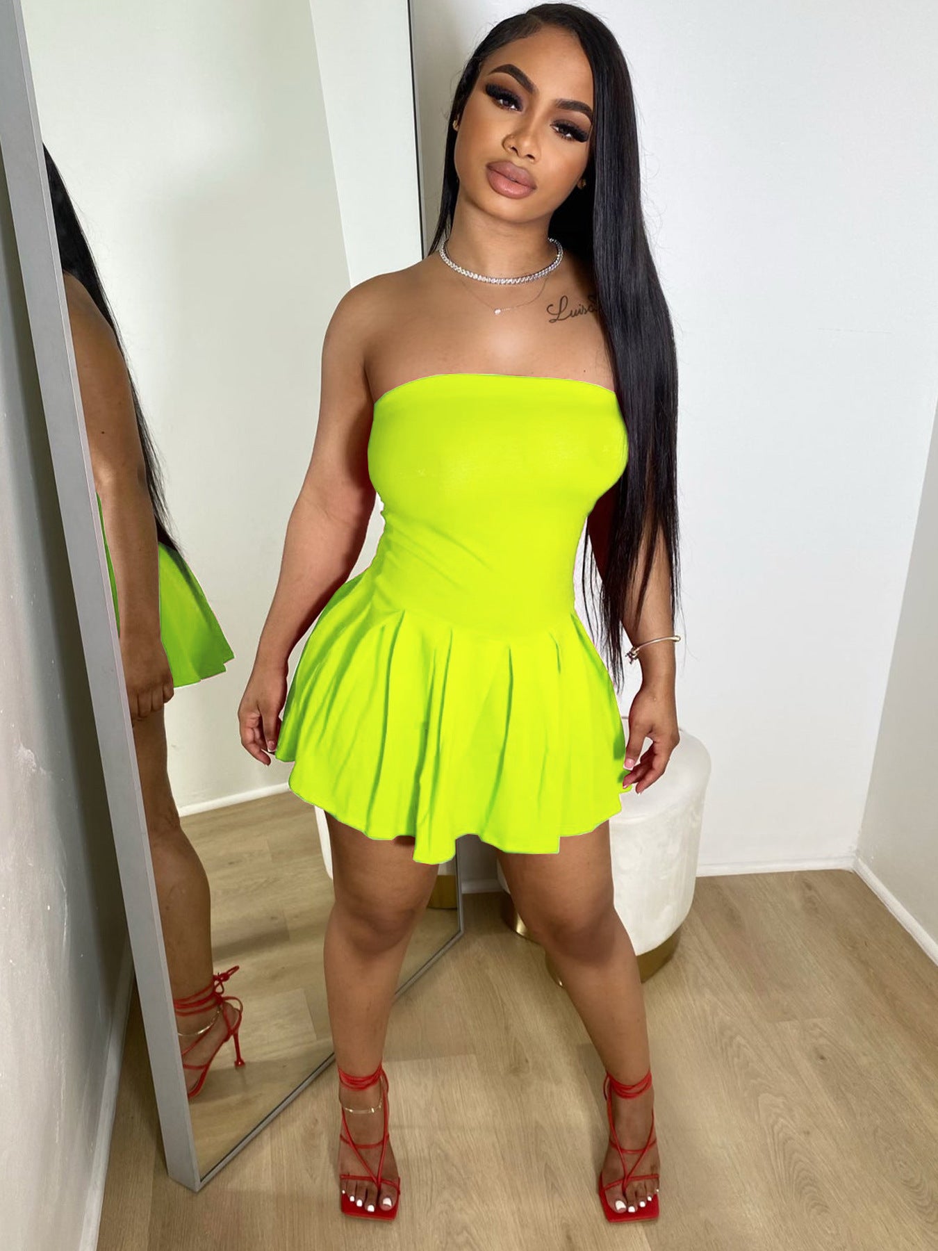 Women Summer Solid Strapless Dress 3