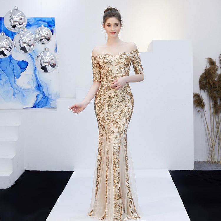 Elegant Spring Off-Shoulder Fishtail Long Party Dress for Women 10