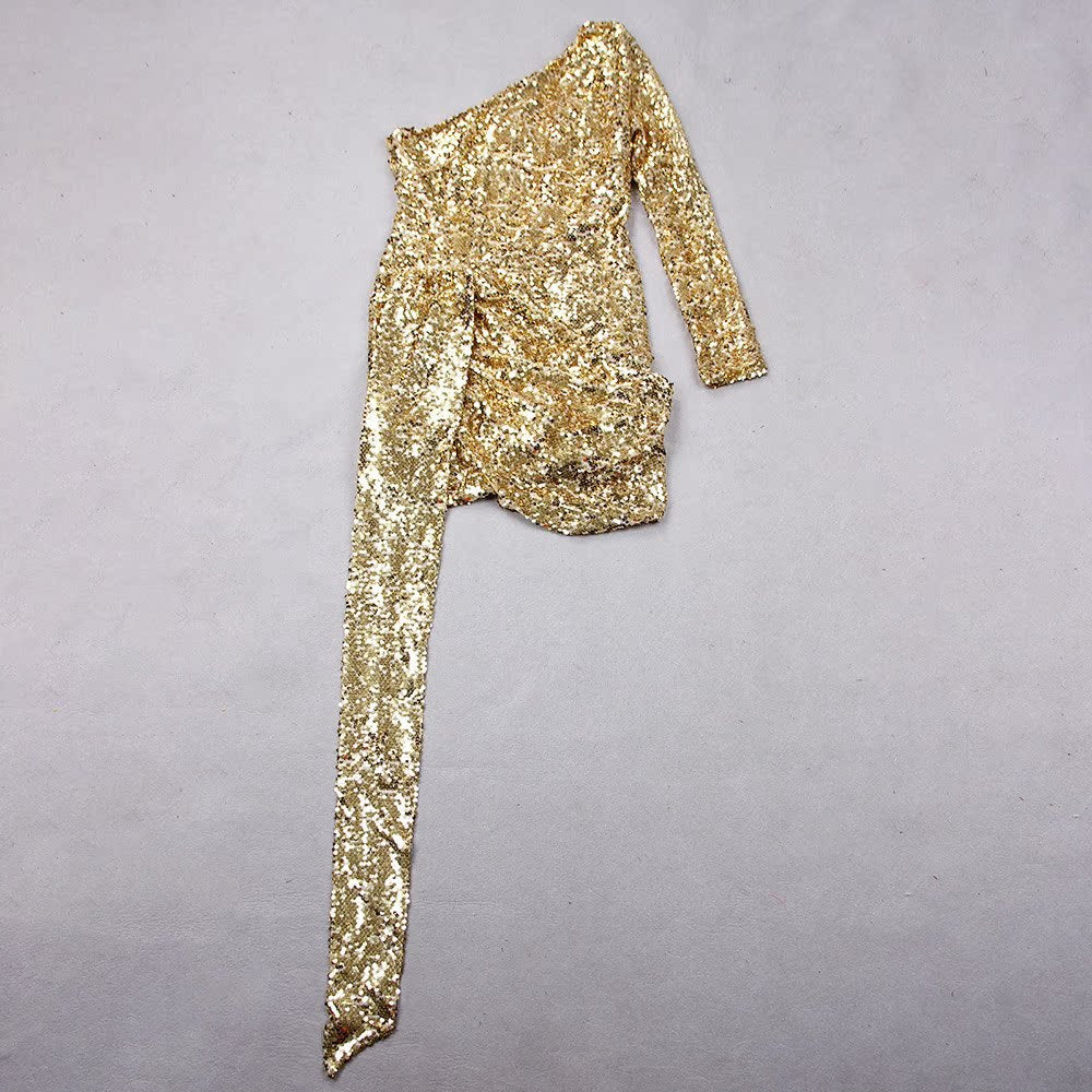 Women Sequin Formal Party One-shoulder Dress 26