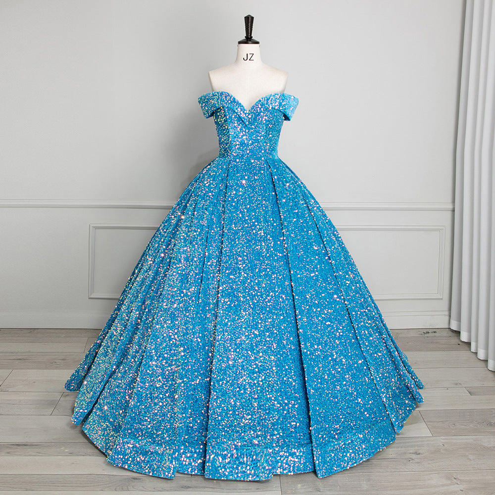 Bride Wedding Dress Women's Sequins Ball Gown Off Shoulder Puffy Evening Dress 29