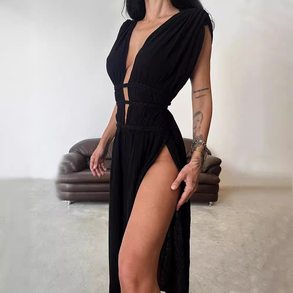 Women Bohemian Style Hollow Slit Long Dress 5
