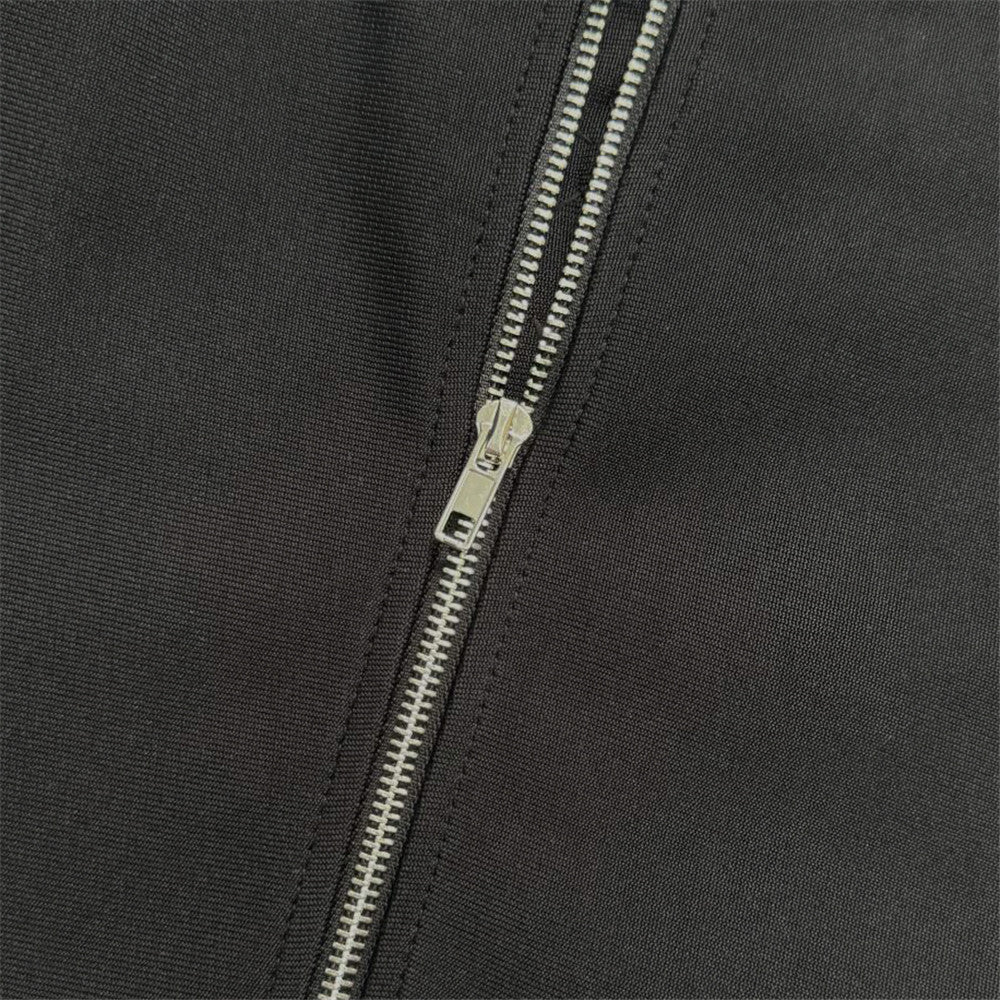 Fashionable Diamond Bandage Skirt Suit Long Sleeve Half High Collar Short Top Long Skirt Women Two-Piece Set 10