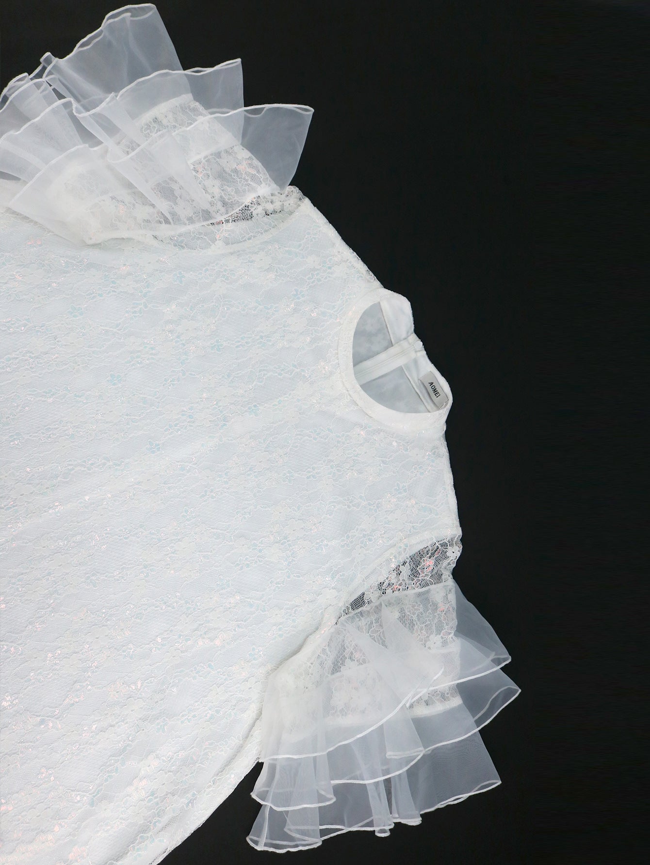 Plus Size Round Neck Ruffled Sleeve Fashionable Lace Loose Dress 6