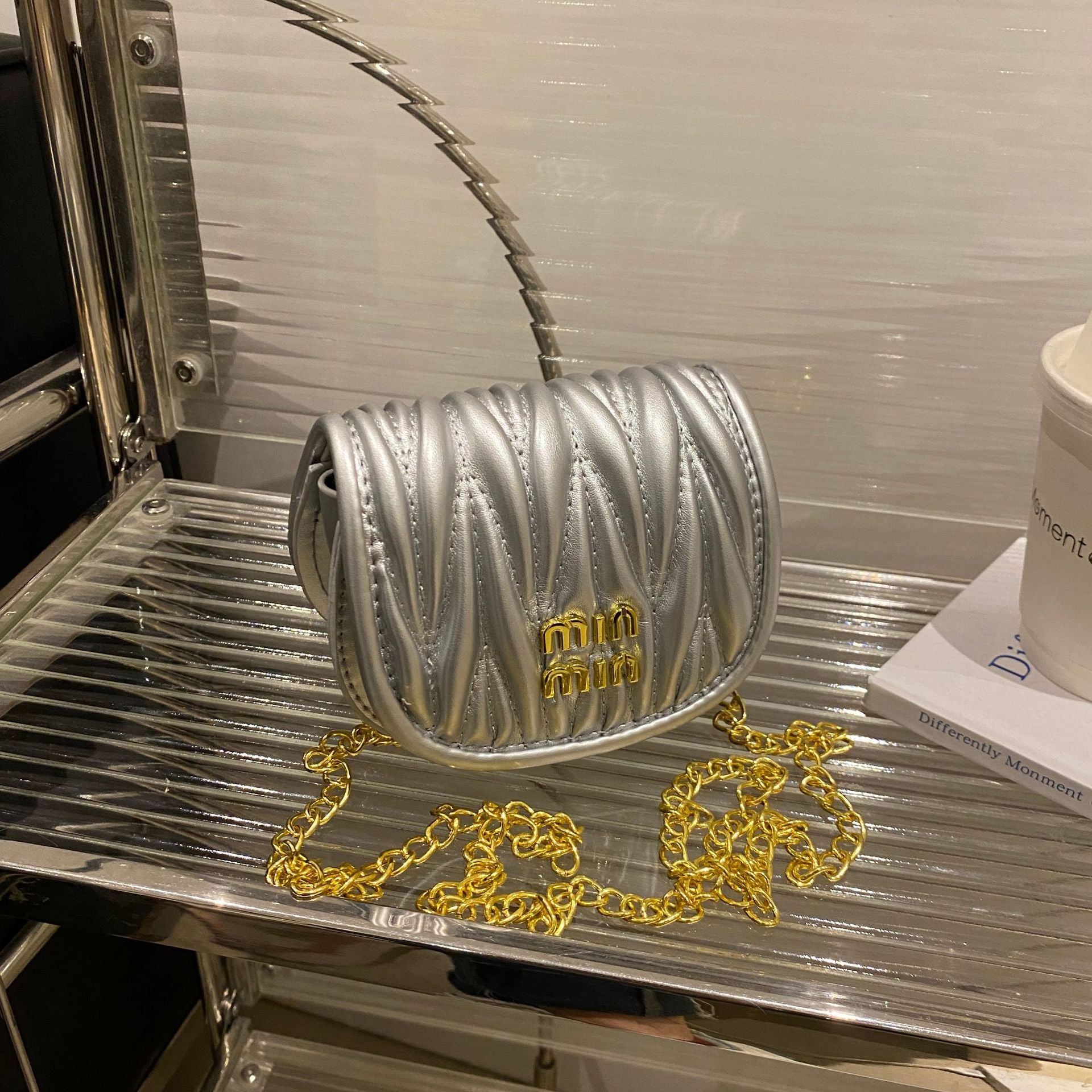 Women Mini Pleated Shell Bag Chain Bag Modern Crossbody Shoulder Bag 5