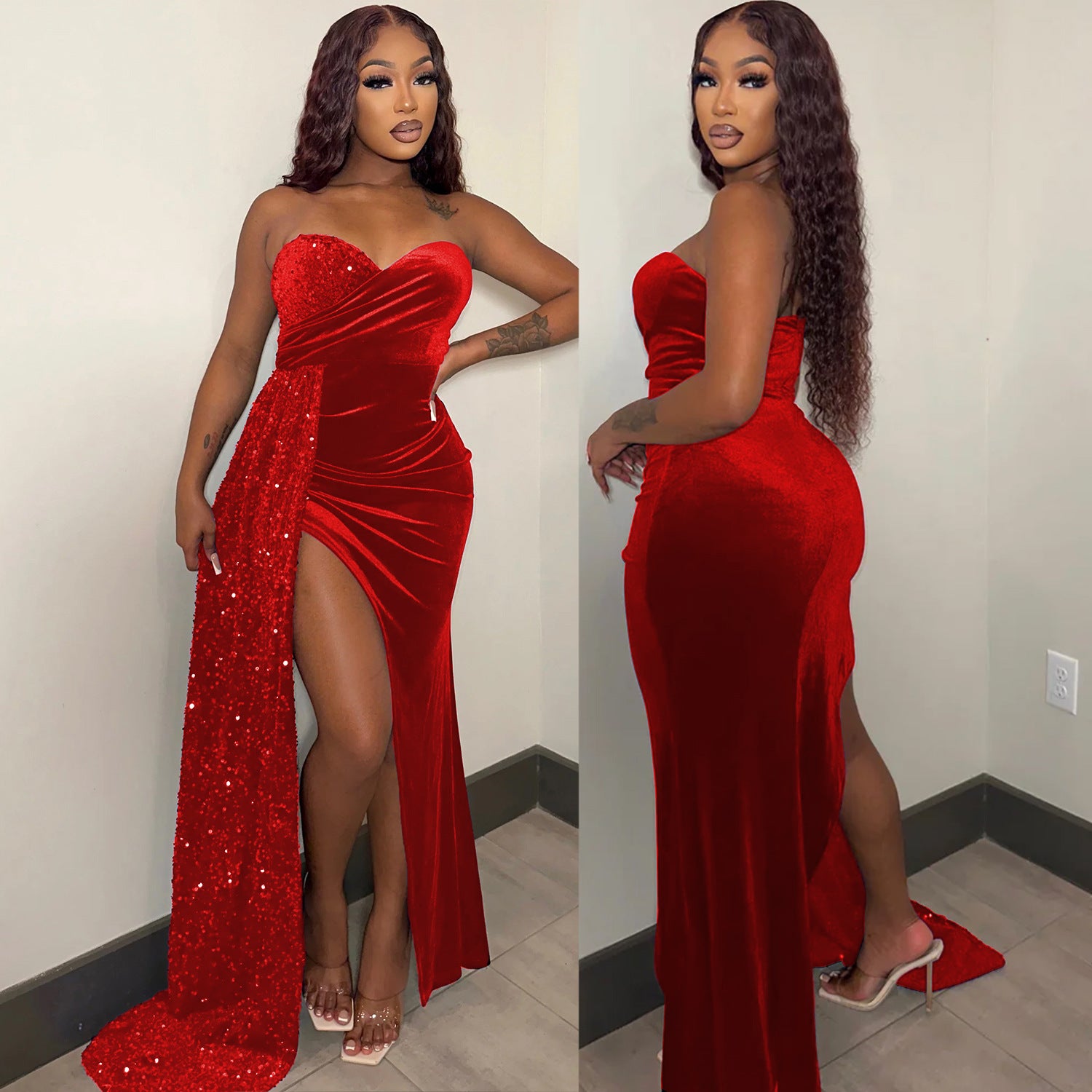 WomenSexy Sequins Patchwork Dress