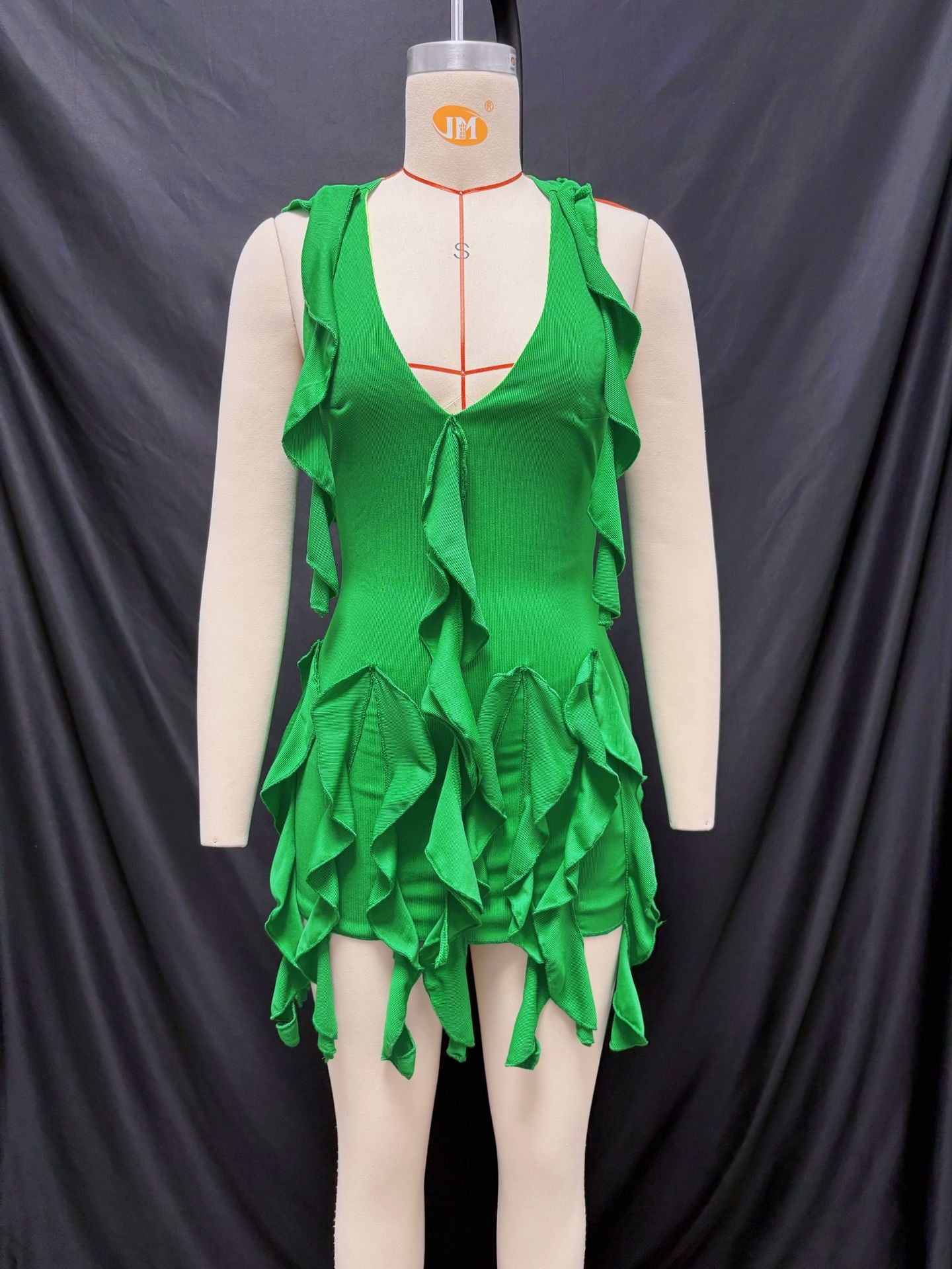 Summer Women's Halter Neck Deep V Neck Ruffle High-Waist Dress 4