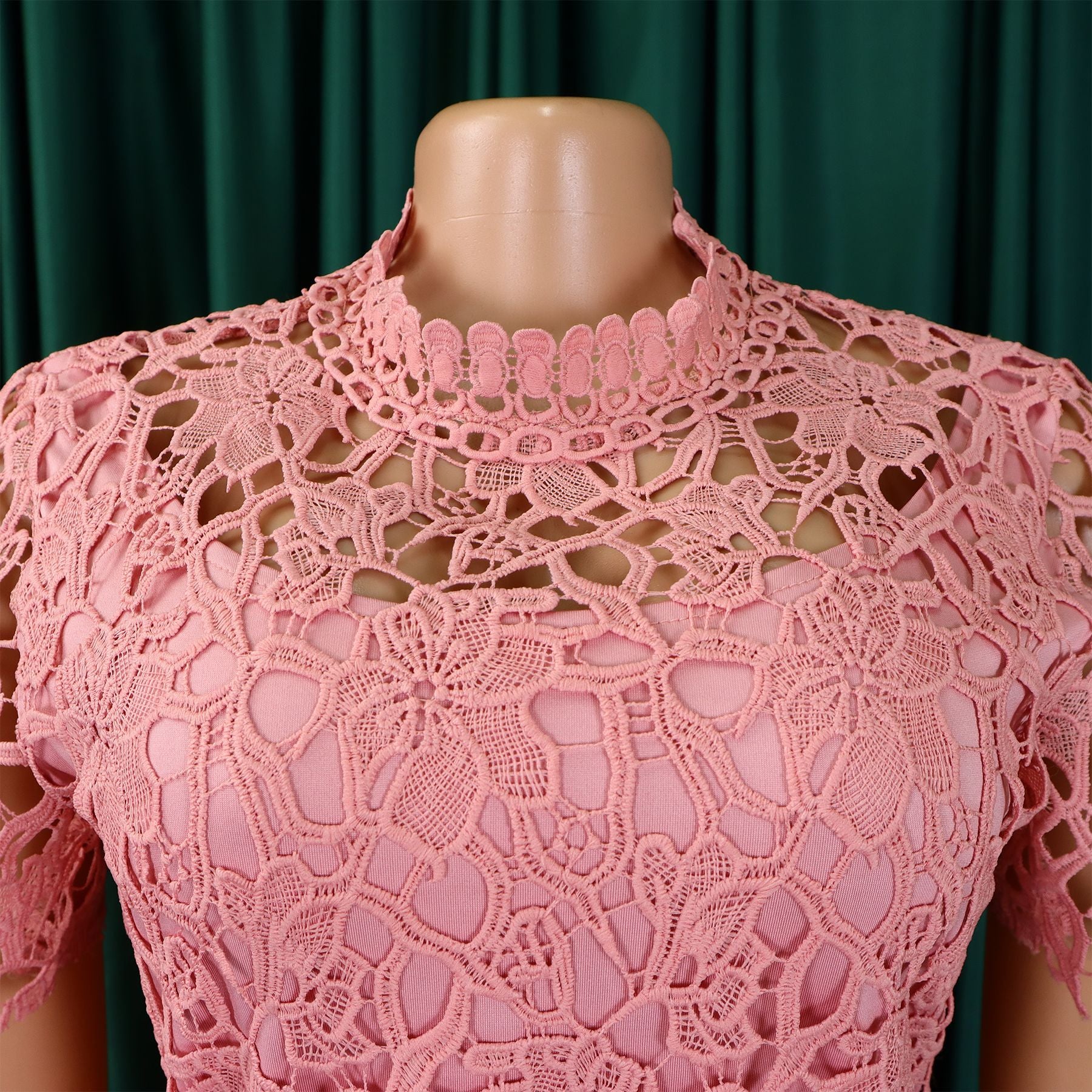 Women's Sexy Lace Hollow Short Sleeve Belt High Waist Wide Leg Jumpsuit 14