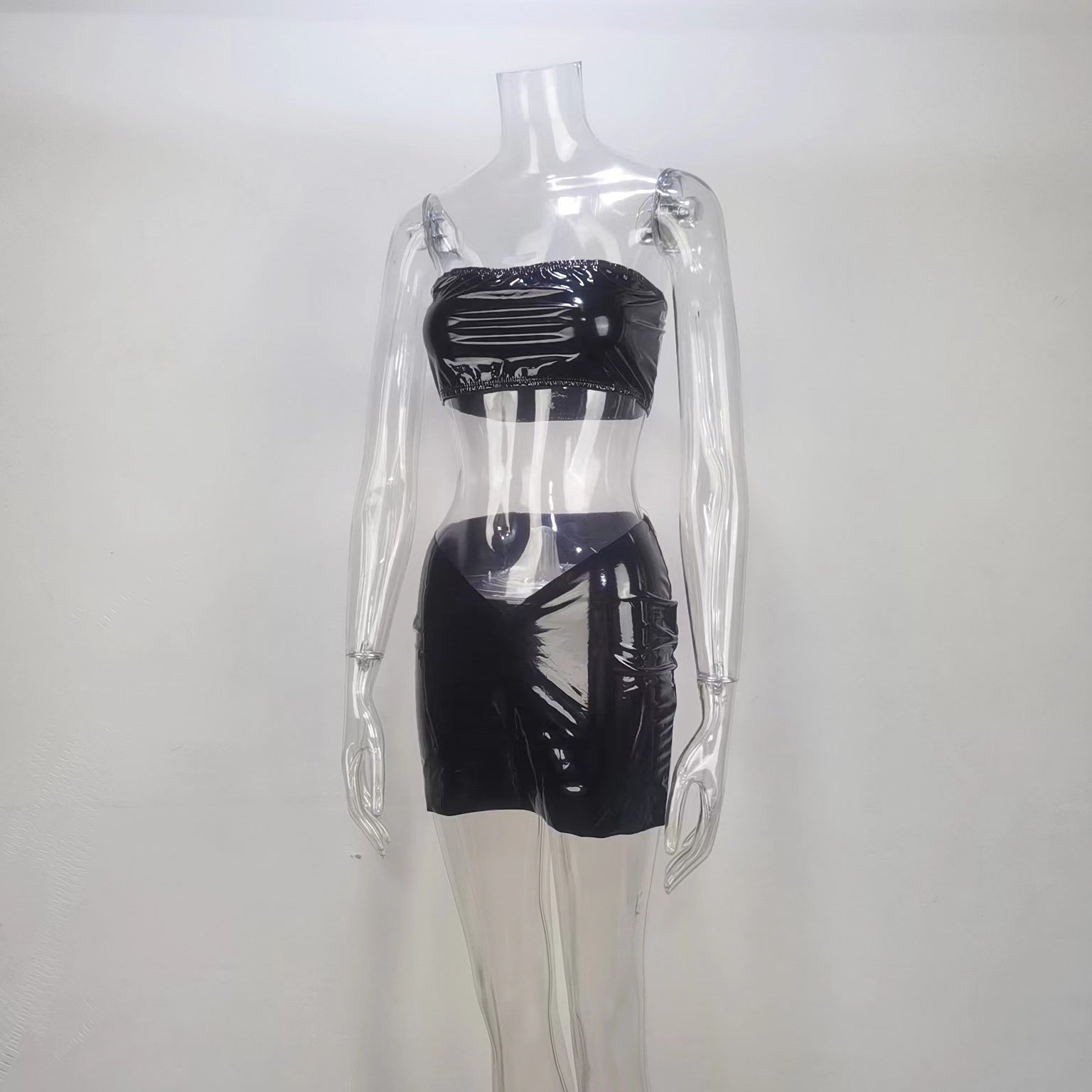 Women sexy Strapless Crop Top and Bodycon Skirt Two Piece Set 9