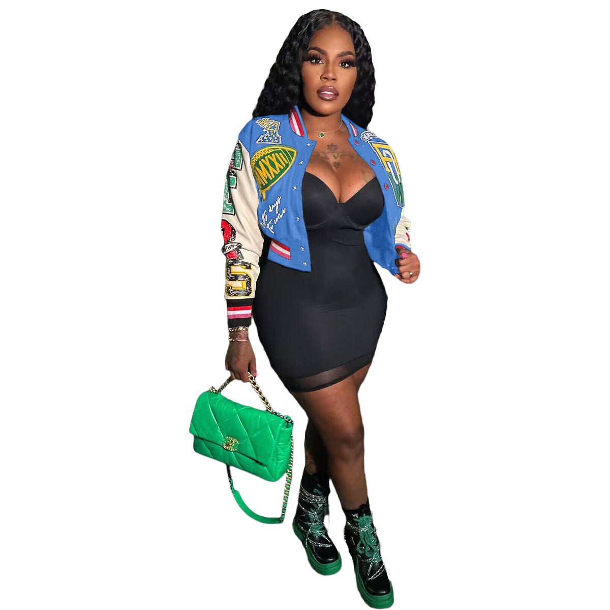 Women Ribbed Print Baseball Jacket 8