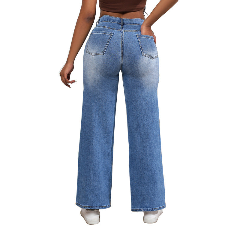 Autumn High Waisted Washed Retro Street Ripped Women's Girls Jeans 6