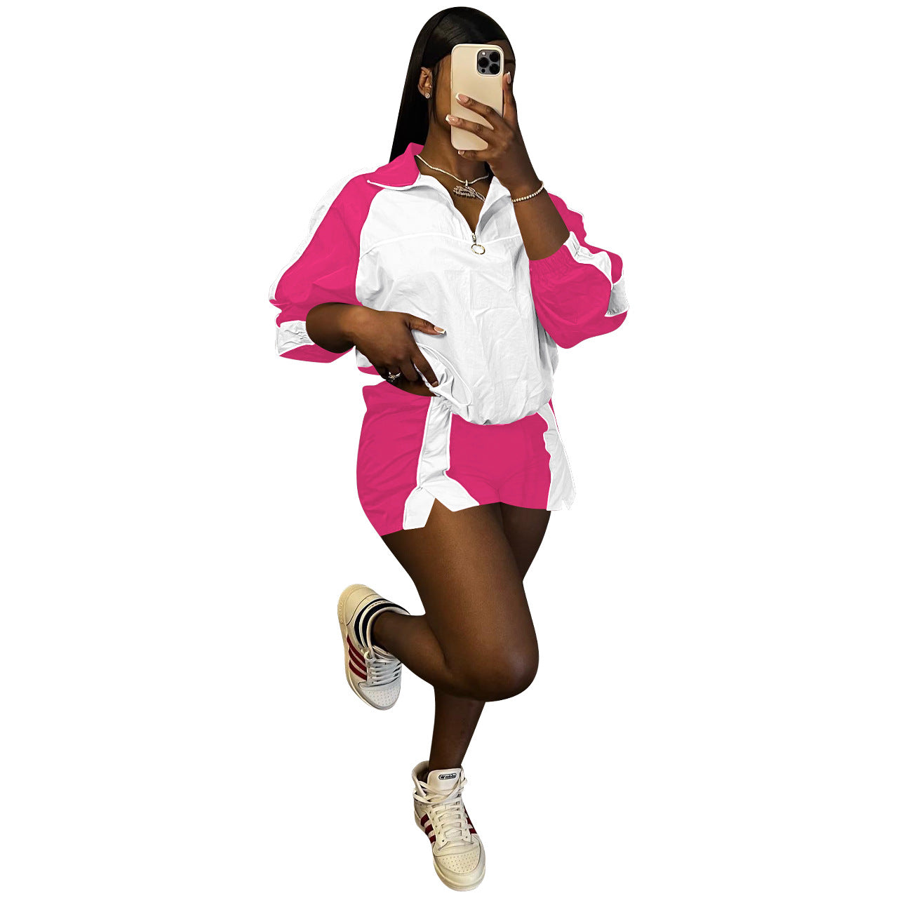 Women's Fashion Casual Multicolor Colorblock Two-Piece Set 9