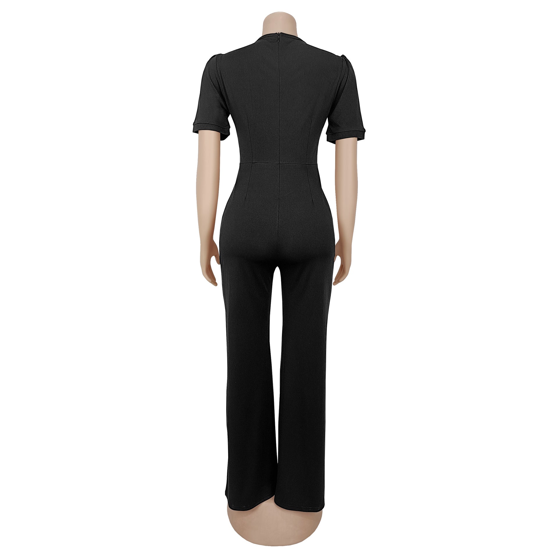 Fashion Women's Short-Sleeve Wide-Leg Button Jumpsuit 6