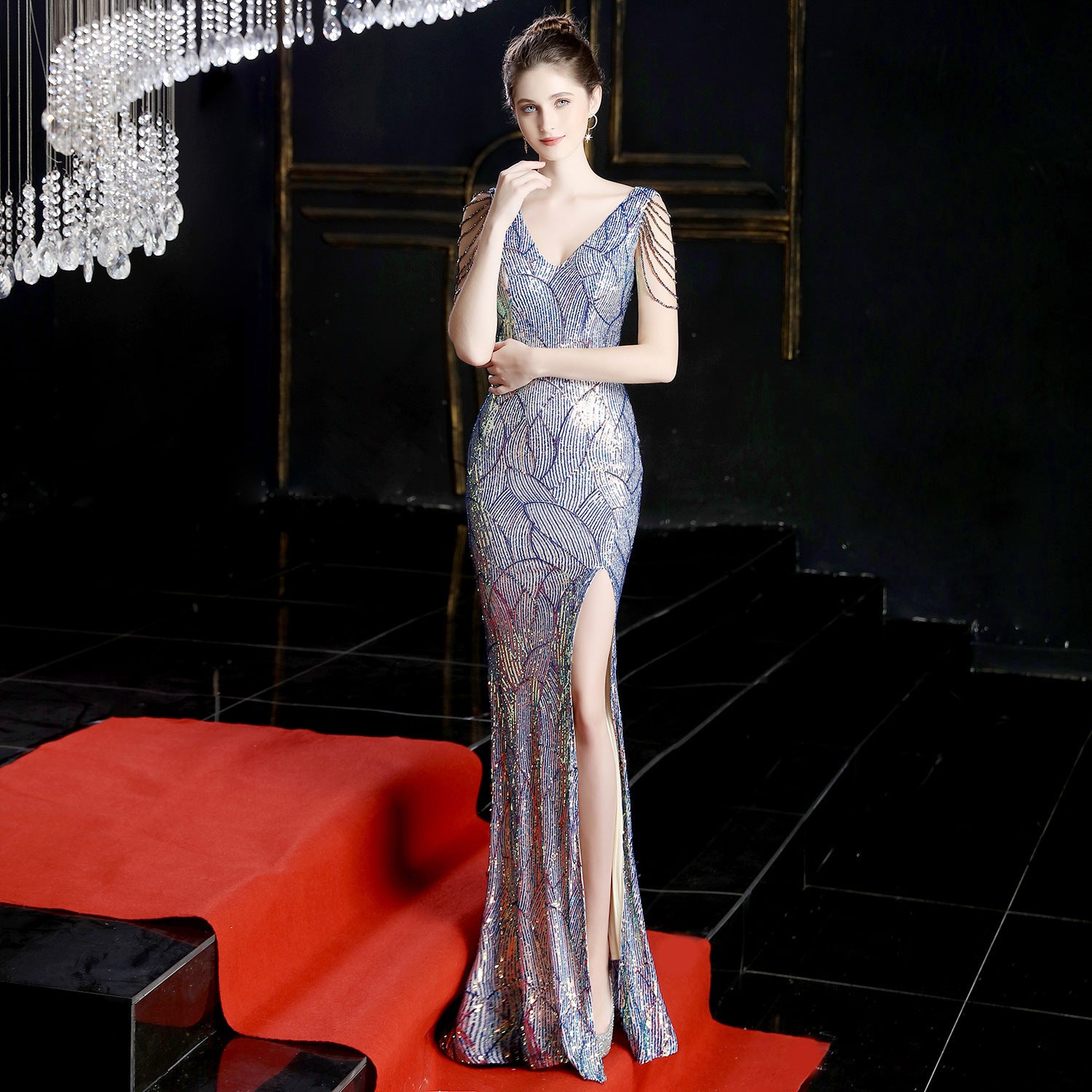 Elegant Long Sequin Fishtail Evening Dress Formal Party Gown for Women 13