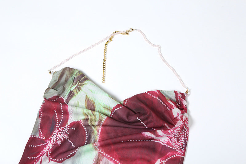 Women sexy Backless lace Halter Neck French slit dress 10