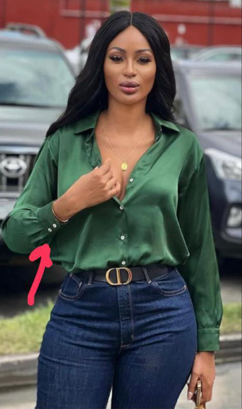 Women Satin Single Breasted Long Sleeve Solid Shirt 3