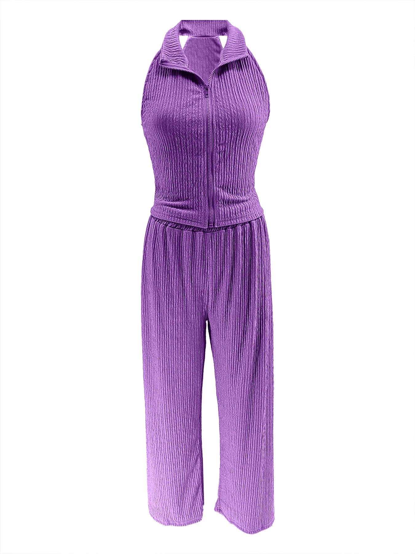 Women Summer Sleeveless Top Pleated Casual Pants Two-piece Set 20