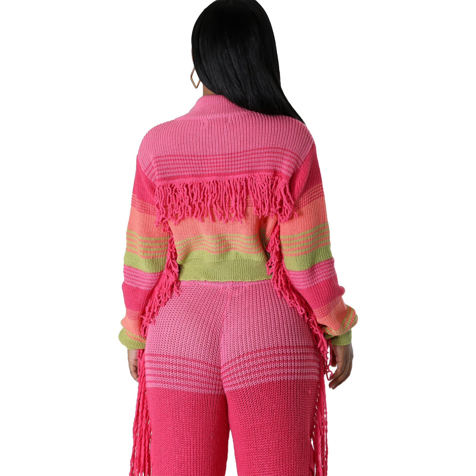 Women Casual Knitting Pocket Crochet Top and Pant Two-piece Set 8