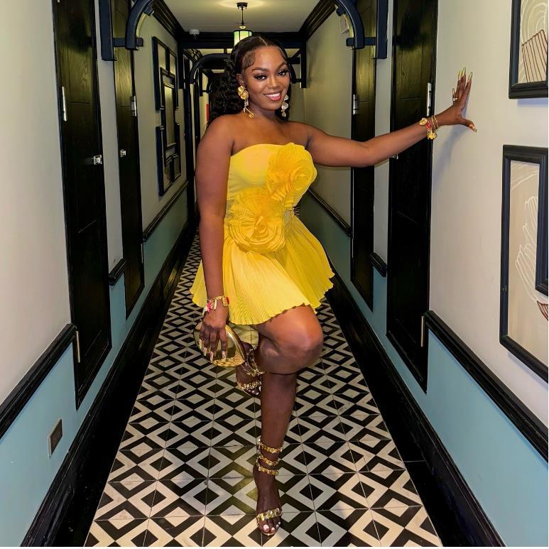 Summer Flower Embellished Strapless High-Waist A-Line Mini Dress 8