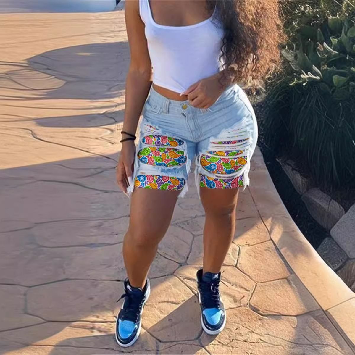 Women summer patch Ripped Denim shorts 4