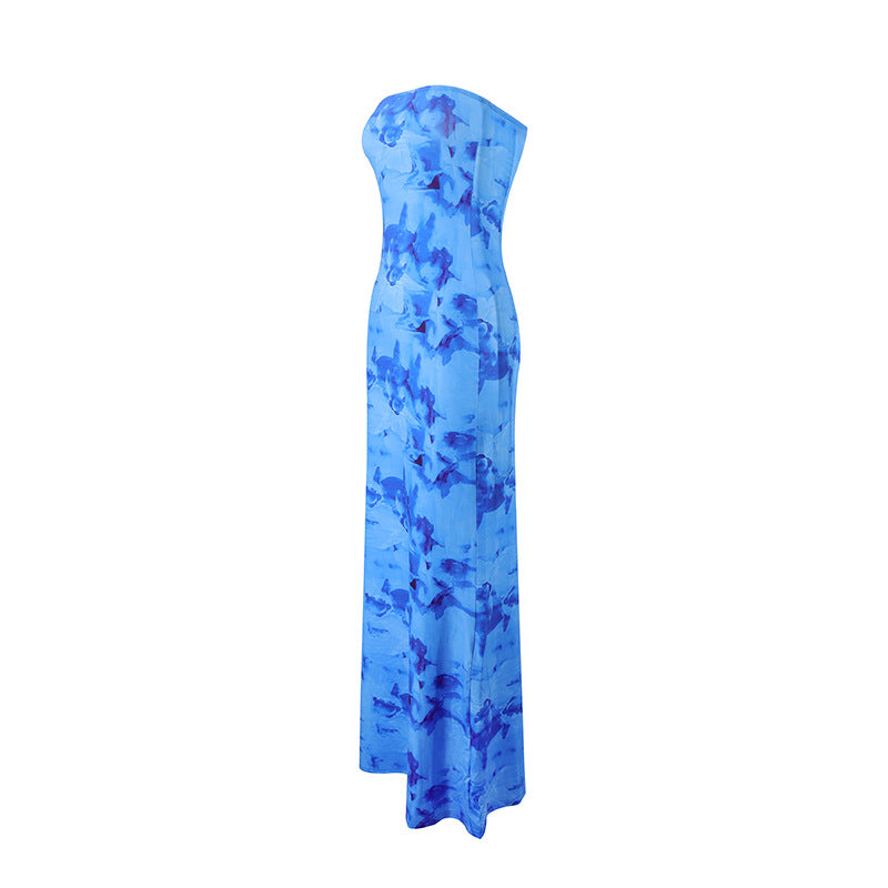 Women's Summer Strapless Printed Bodycon Long Dress 9