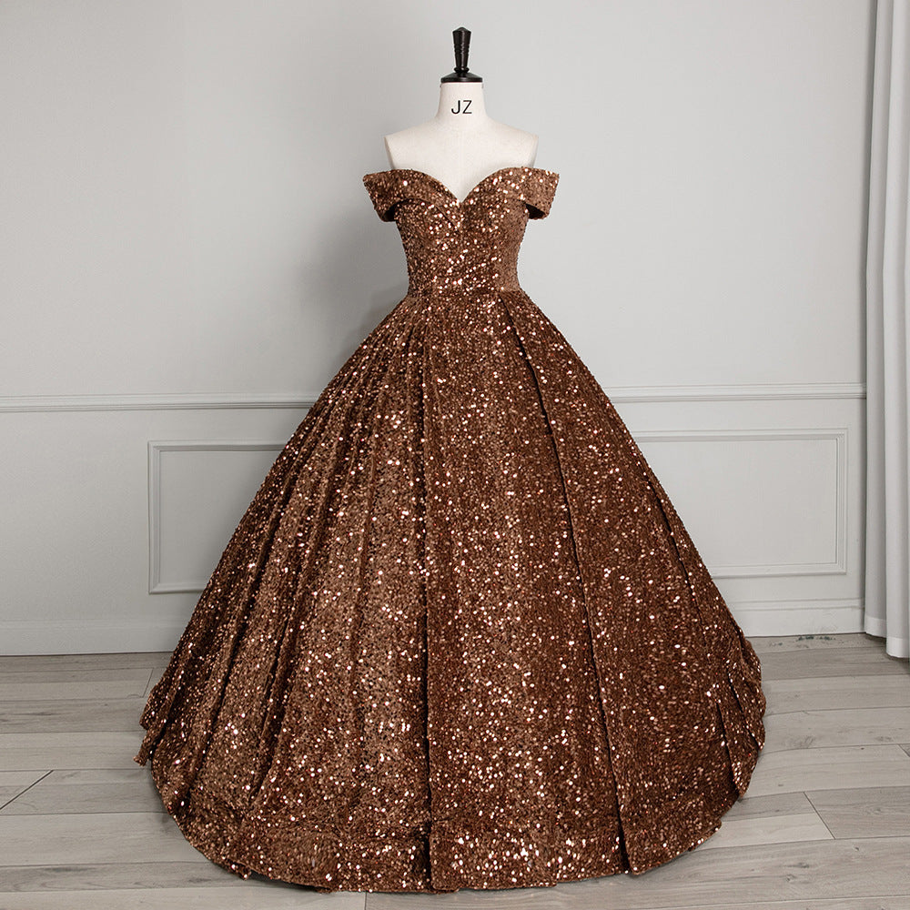 Bride Wedding Dress Women's Sequins Ball Gown Off Shoulder Puffy Evening Dress 30