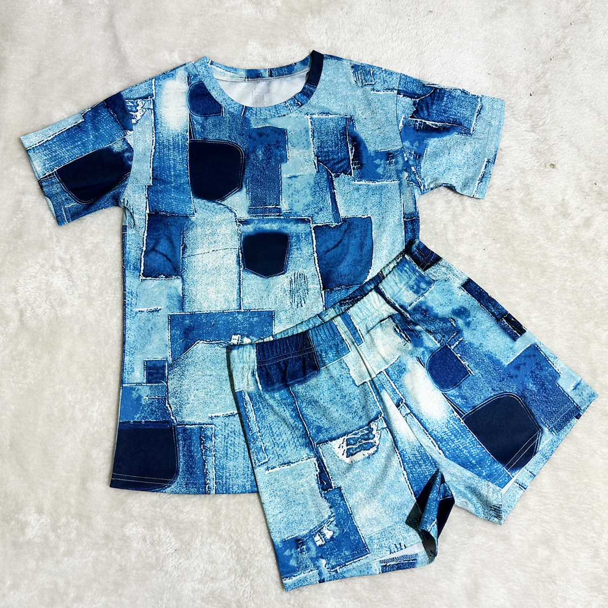 Women Casual Solid printed short-sleeved top and shorts two-piece set 15