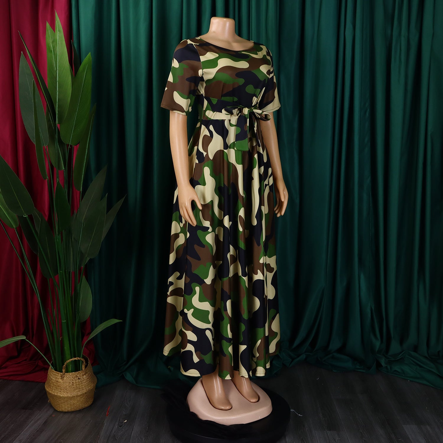 Women's Fashion Chic Tie-Waist African Plus Size Short Sleeve A-Line Dress 26