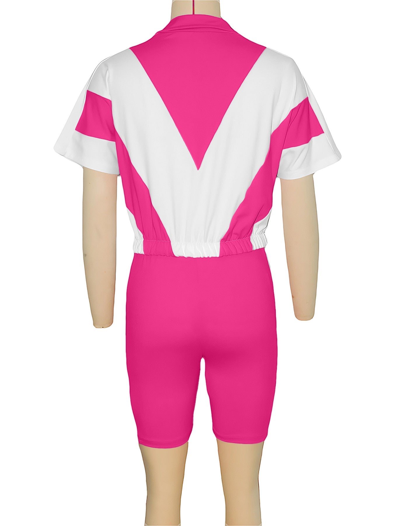 Women contrast color sports Casual short-sleeved Top and shorts two-piece set 32