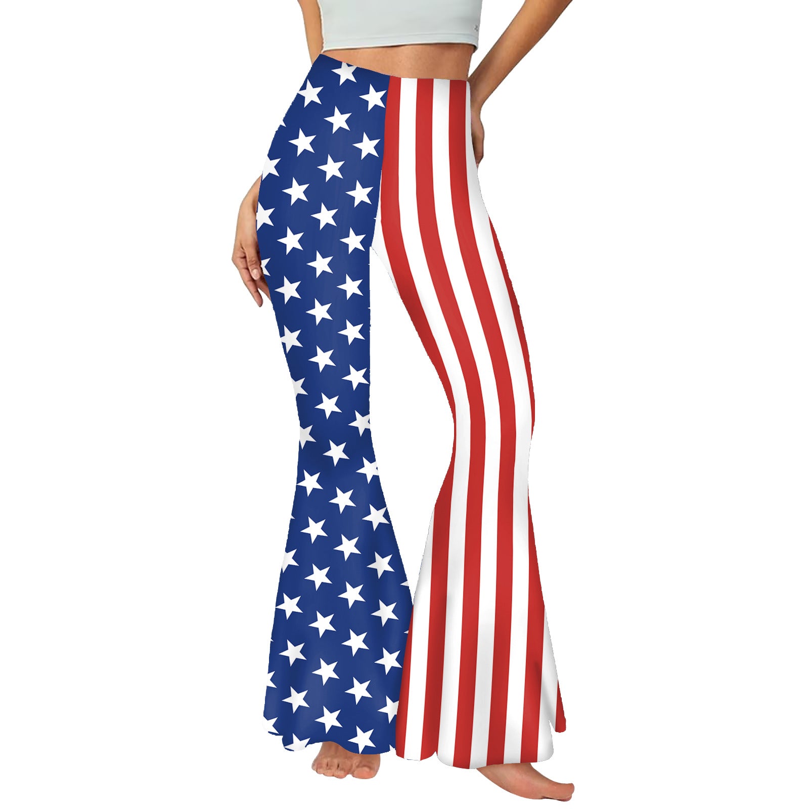 Summer Women's American Flag Print Casual Bell Bottom Pants