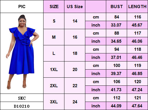 Women Plus Size V-Neck Ruffle Flower Formal Party Dress 13