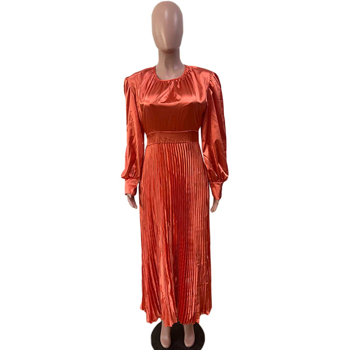 Women waisted loose long sleeve pleated dress 12