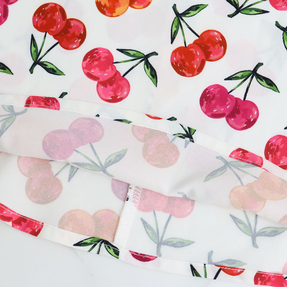 Cherry Print Strap Square Neck Casual Short Dress 9