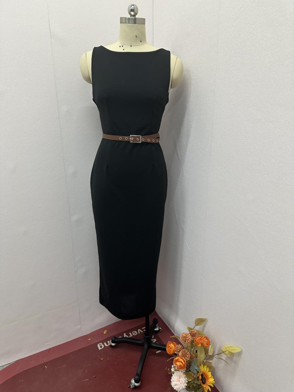 Women Solid Round Neck Sleeveless Bodycon Maxi Dress 6