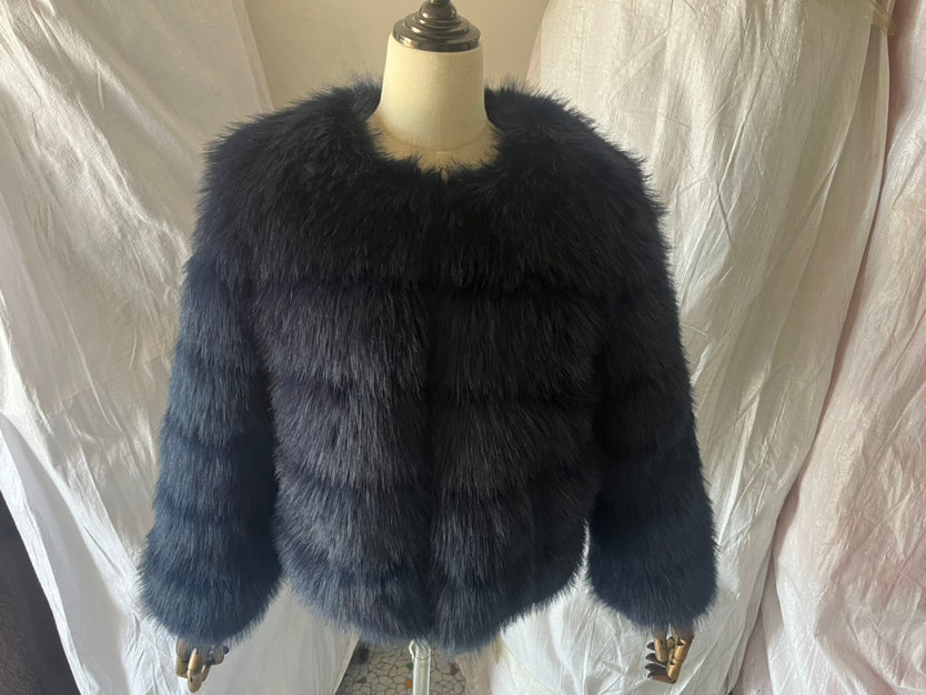 Women Patchwork Winter Warm Long Sleeve Crop Faux Fur Jacket 54