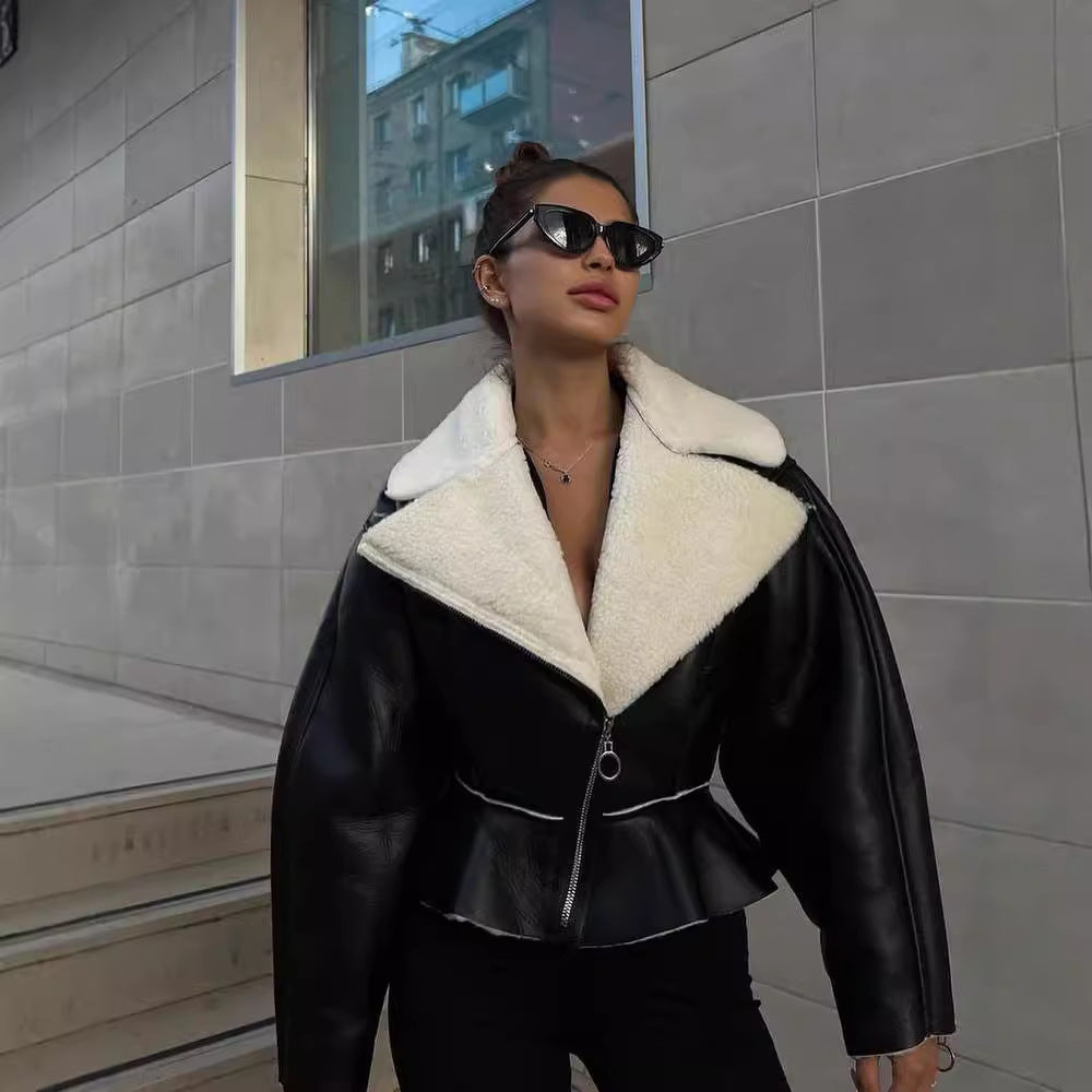 Autumn Winter Turndown Collar Fashion Women's Long-Sleeved Solid Color Jacket 6