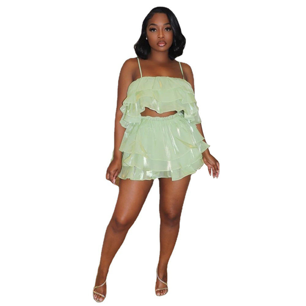 Women Solid Suspenders Top and Hakama Set 9