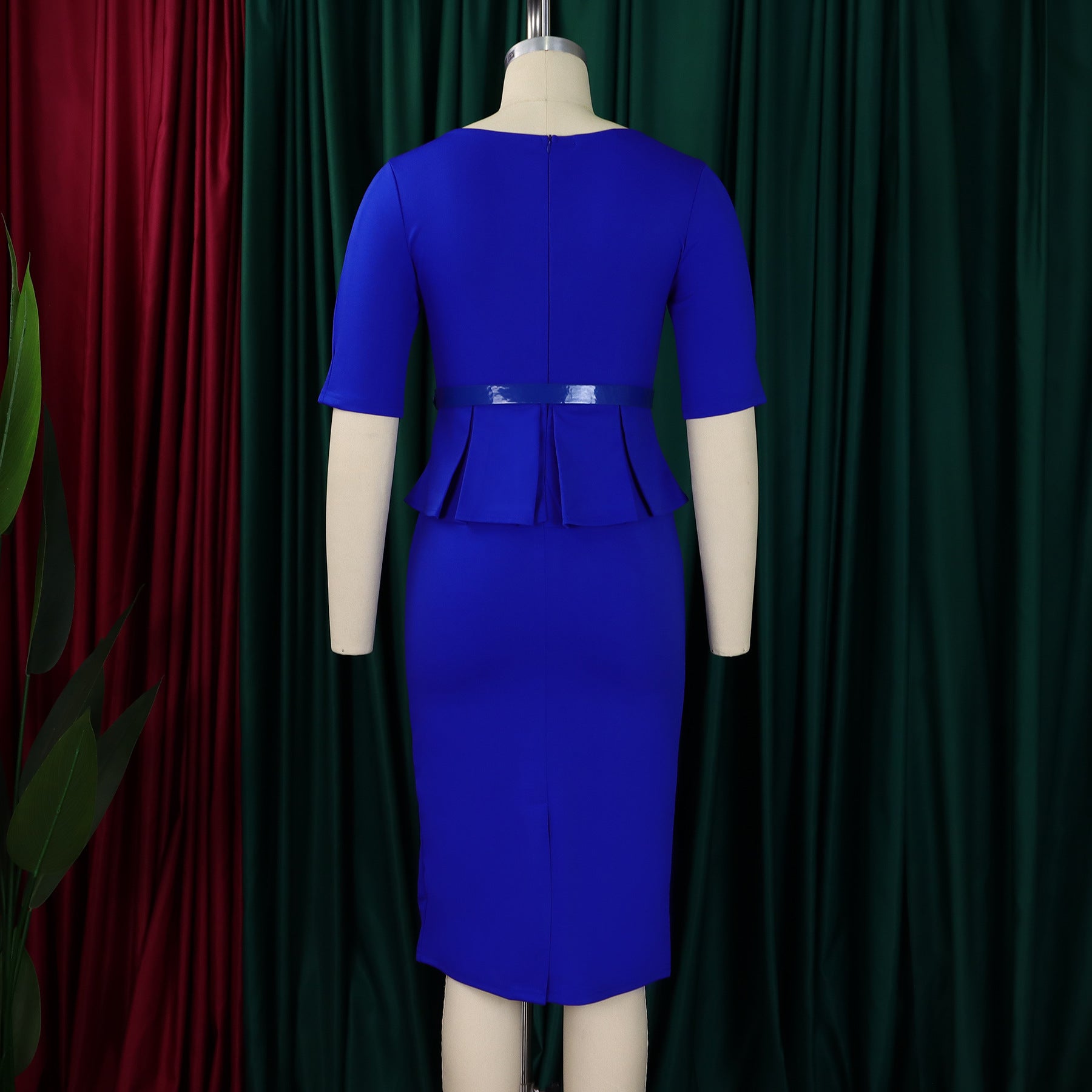 African Women's Turndown Collar Fashion Chic Short Sleeve OL Ruffle Slim Waist Dress 26