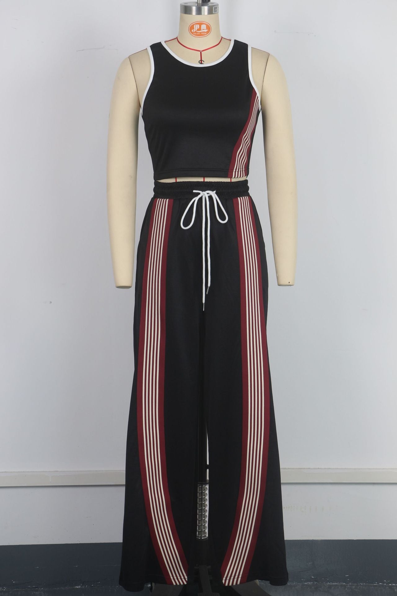 Women's Fashion Casual Slim Ribbon Patchwork Vest Casual Wide Leg Pants Two Piece Set Sports Women's Wear 10