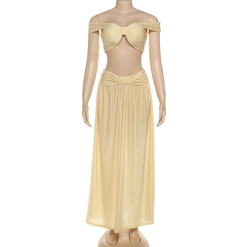 Autumn Women's Fashion Sexy Strapless Crop Top Sexy Chic Long Skirt Two-Piece Set 8