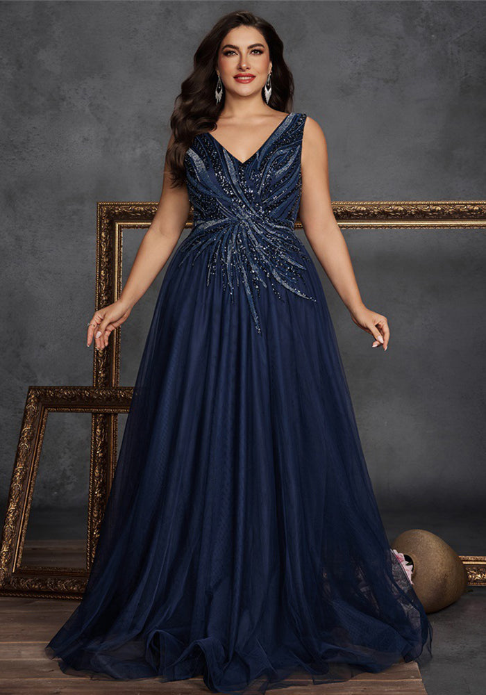 Plus Size Women's Elegant Formal Embroidered Beaded Mother of the Bride Gown