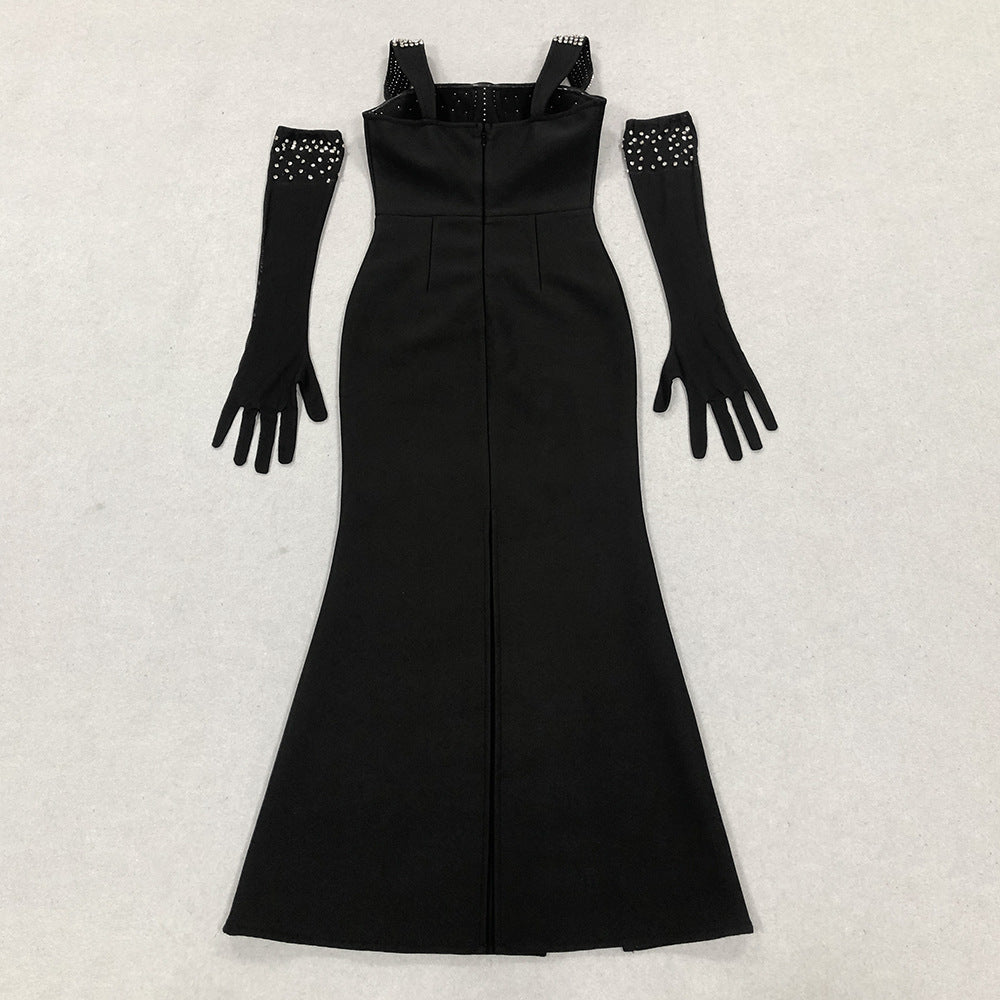 Beaded Strap Slim High Slit Formal Party Evening Dress 7