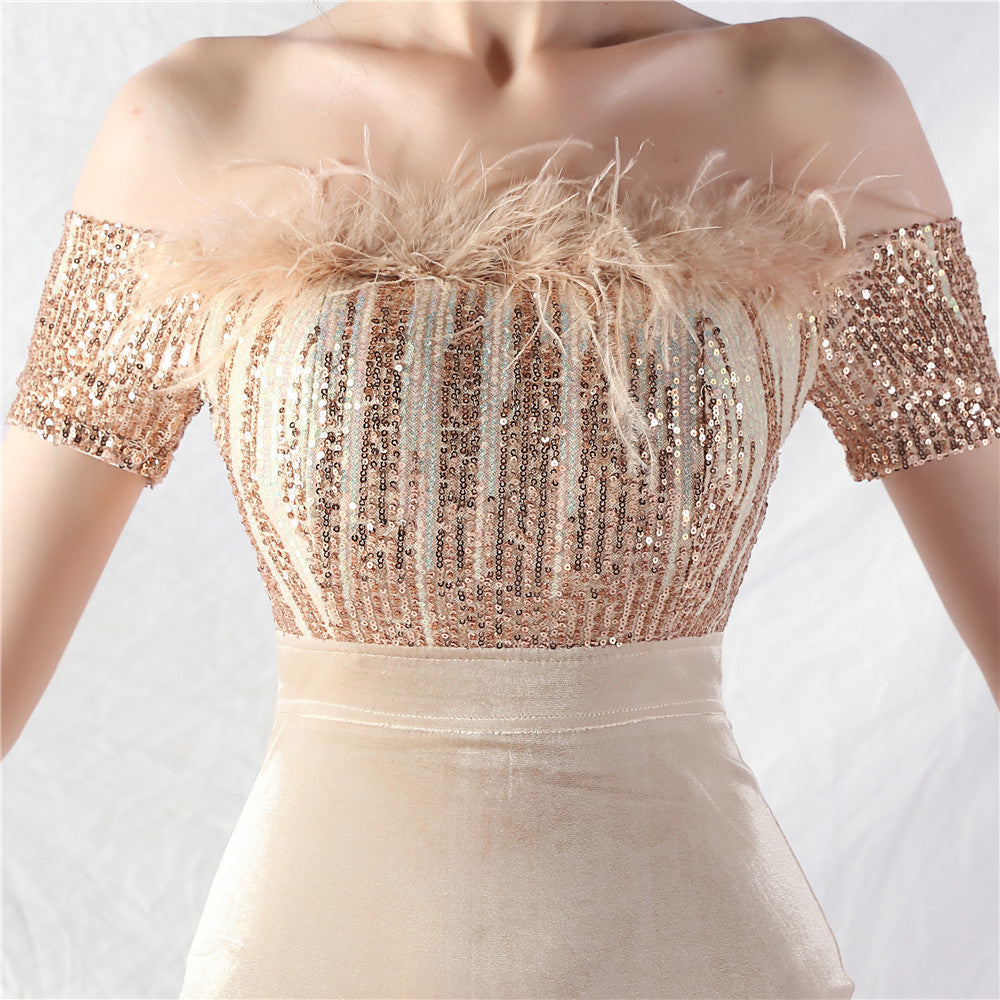 Off Shoulder Sequin Slit Plus Size Formal Party Evening Dress 25