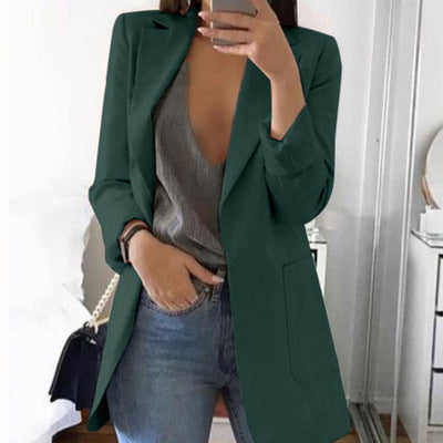 Spring Fall Women's Long Sleeve Plain Pocket Cardigan Blazer Jacket 11